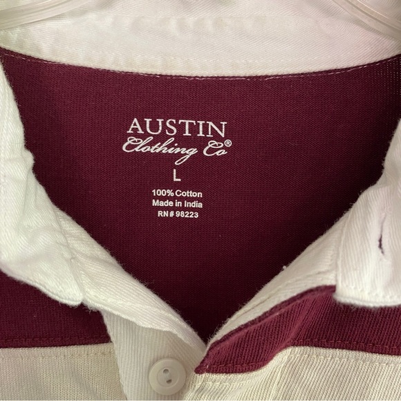 AUSTIN CLOTHING Co. Rugby Shirt Short Sleeve Maroon/Cream White Collar Size L - Picture 8 of 10
